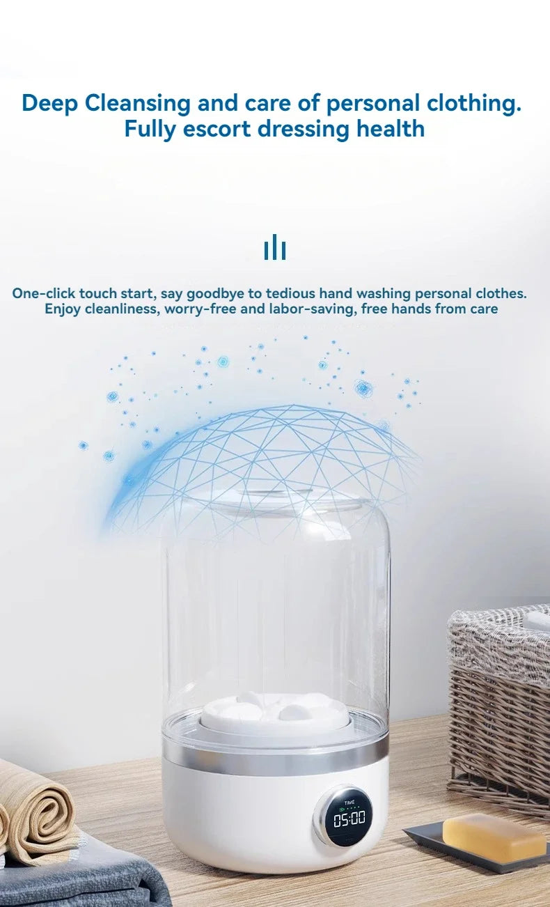 Portable Mini Washer, USB Rechargeable Cordless, 1.2L Capacity For Underwear, Socks & Baby Clothes, 3 Cleaning Modes, Quiet & Compact For Travel, Dorm, Apartment