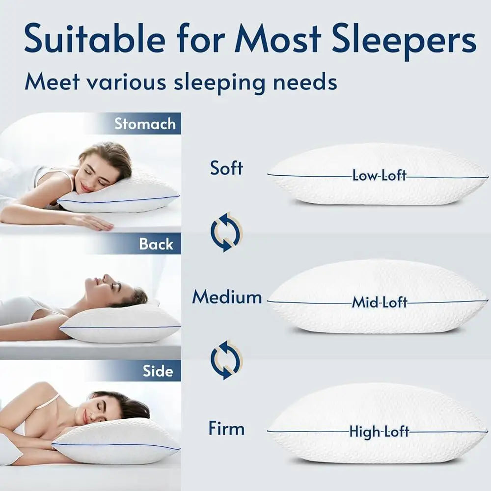 Adjustable Memory Foam Pillows Set 2 Shredded Neck Support