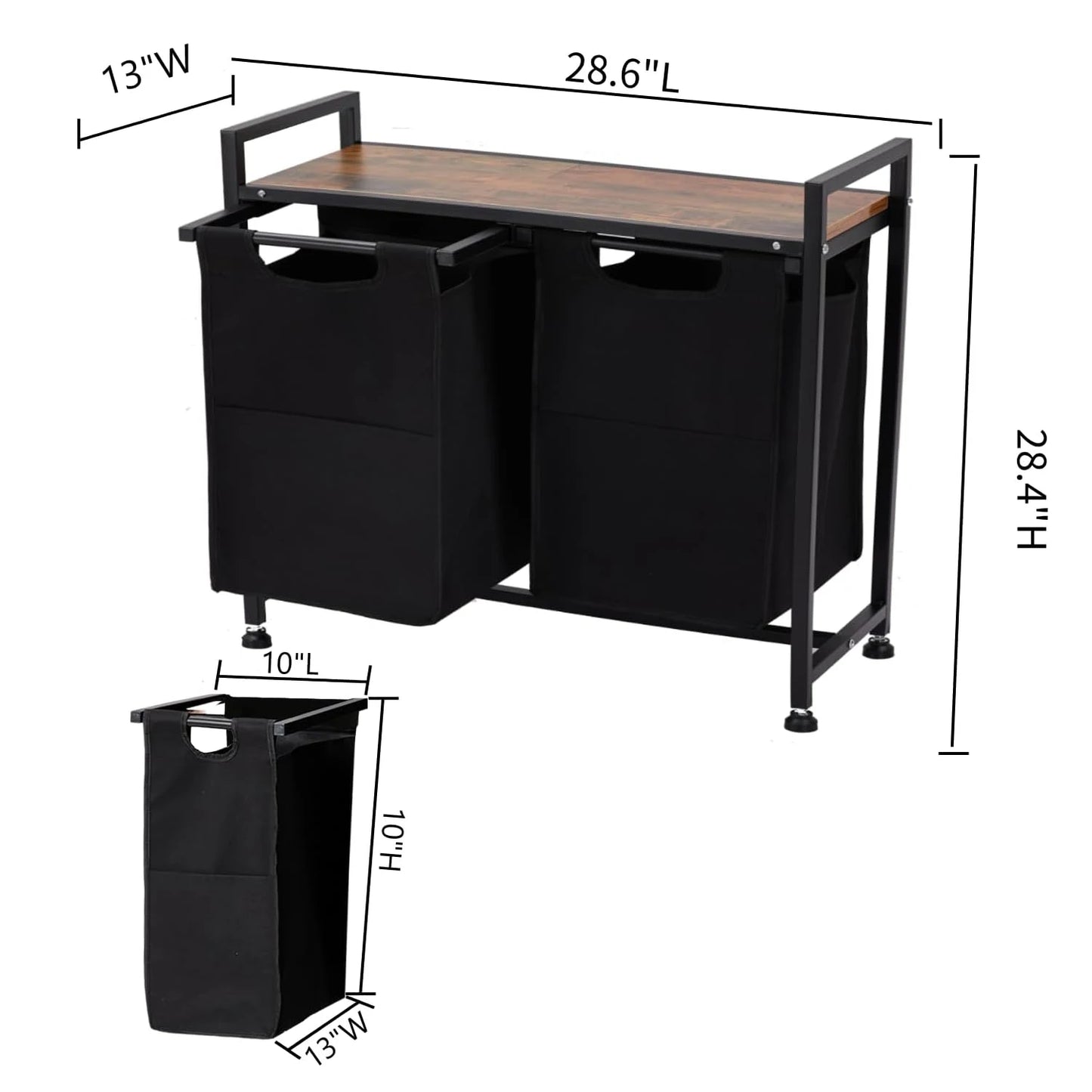 2 Section Laundry Hamper Organizer with Removable Bags and Storage Shelf