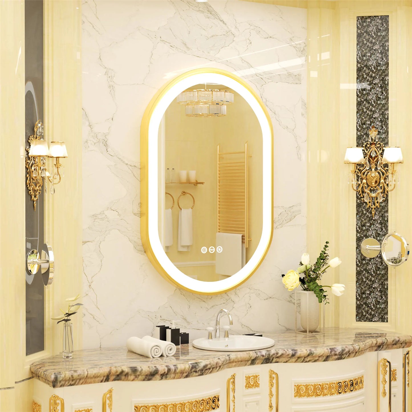 LED Oval Mounted Vanity Mirror With Stepless Dimmable Light