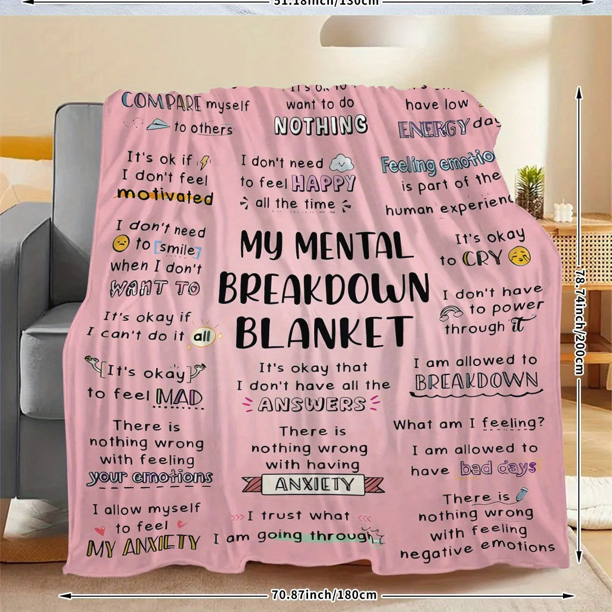 Funny Mental Breakdown Flannel Throw Blanket – Soft Cozy Knitted Style Blanket