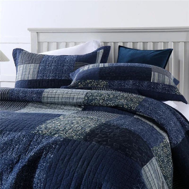 Vintage Cotton Patchwork Quilted Bedspread Set