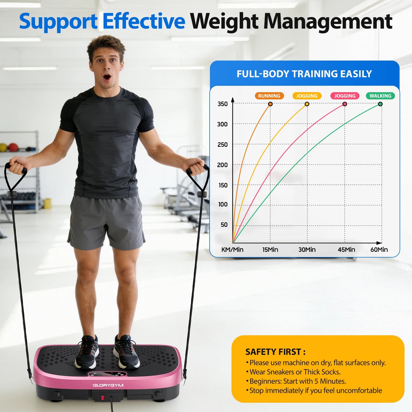 Magnetic Vibration Plate Exercise Machine. 120-Level Full Body Fitness Platform with Resistance Bands