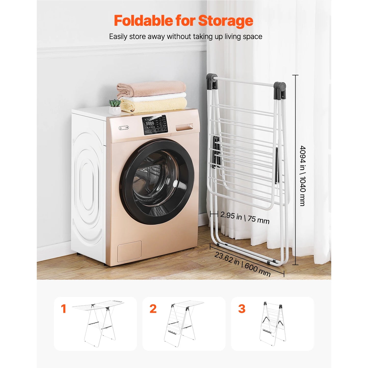Foldable Clothes Drying Rack. Freestanding Laundry Drying Stand for Indoor & Outdoor Clothes Air Drying