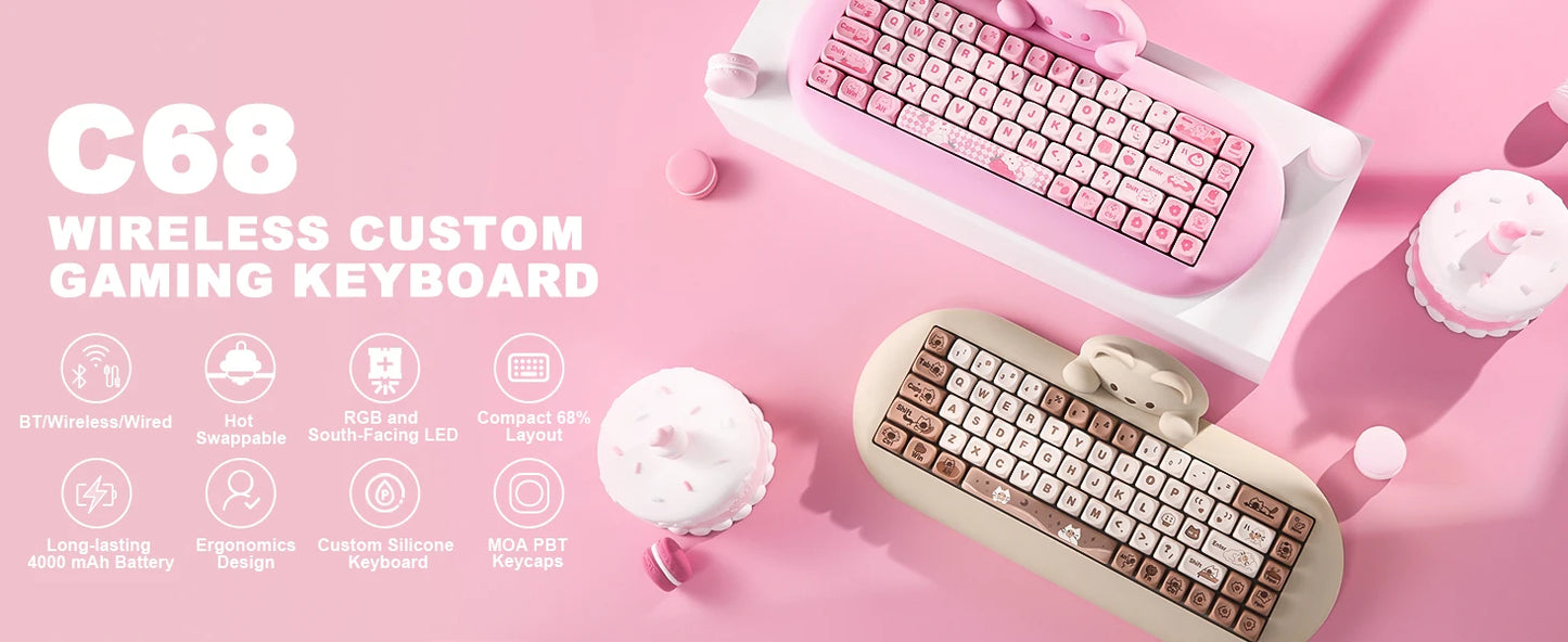 YUNZII C68 Wireless RGB Mechanical Keyboard .Cute Cat Edition