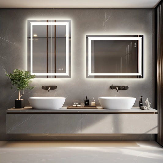 Rectangle LED Wall Mounted Mirror Anti Fog Front Backlit