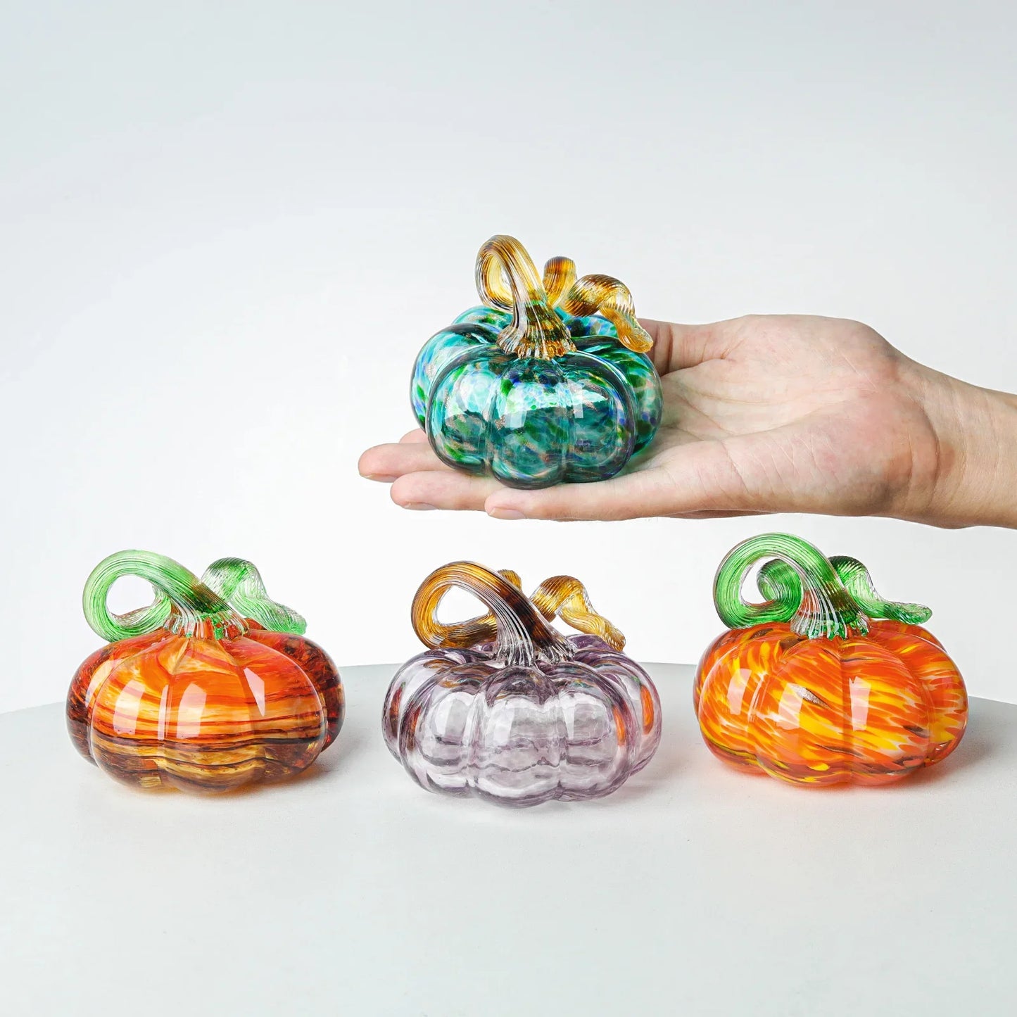 Color Crystal Pumpkin Figurine Collectible Hand Blown Glass Pumpkin Ornament Fall & Harvest Thanksgiving Halloween Gift