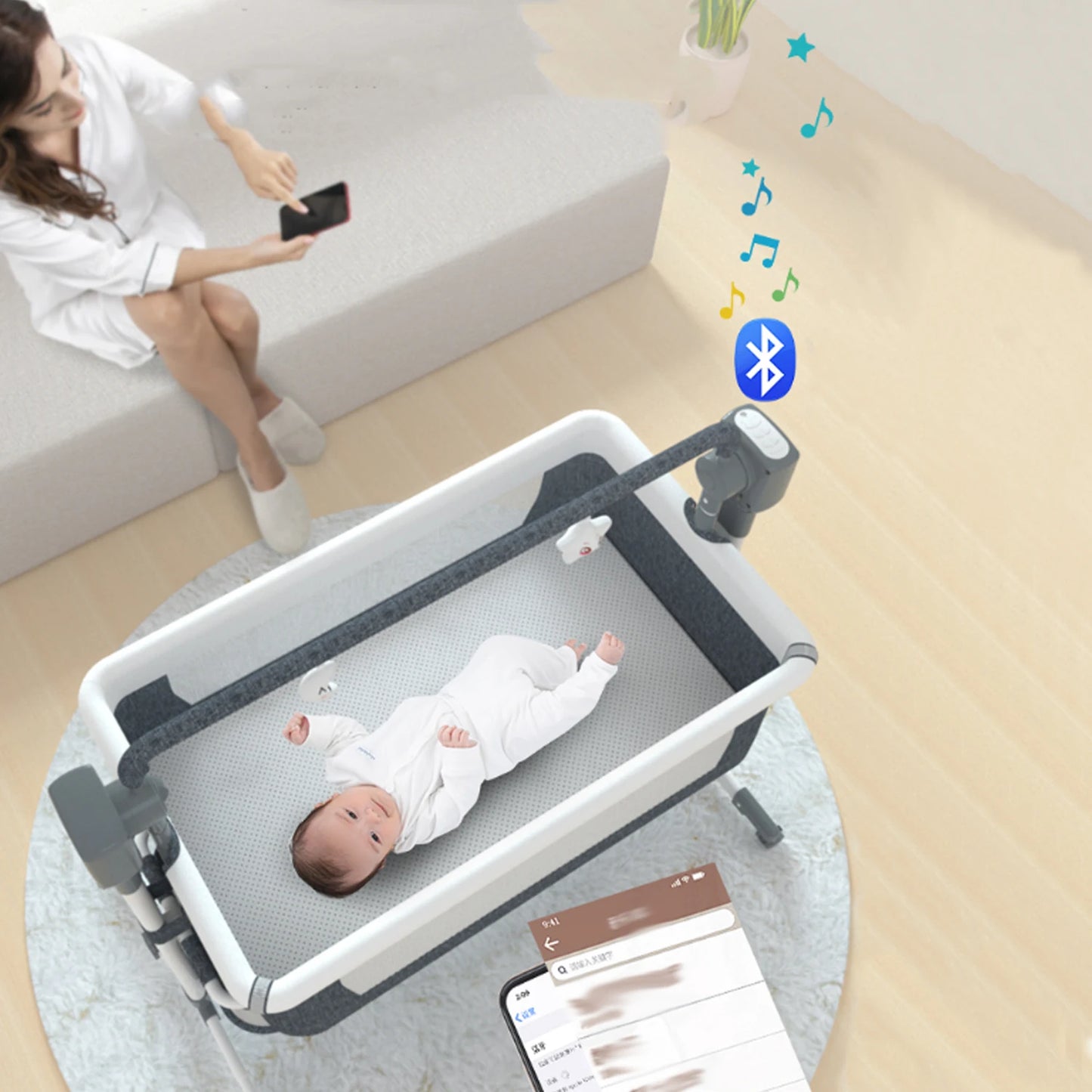 5-in-1 Portable Baby Bassinet with Changing Table, Bedside Sleeper, Storage Shelf & Wheels