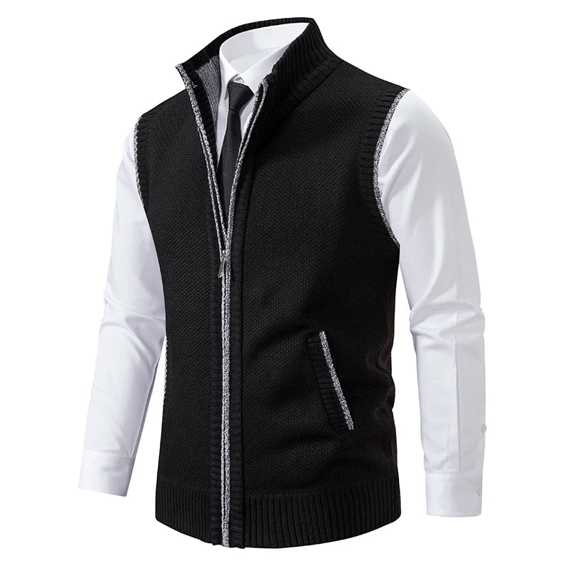Men’s Stand Collar Knitted Sweater Vest Jacket
