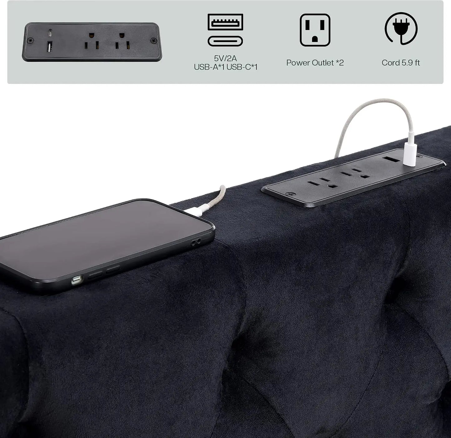 Velvet Upholstered Canopy Bed Frame with Padded Headboard