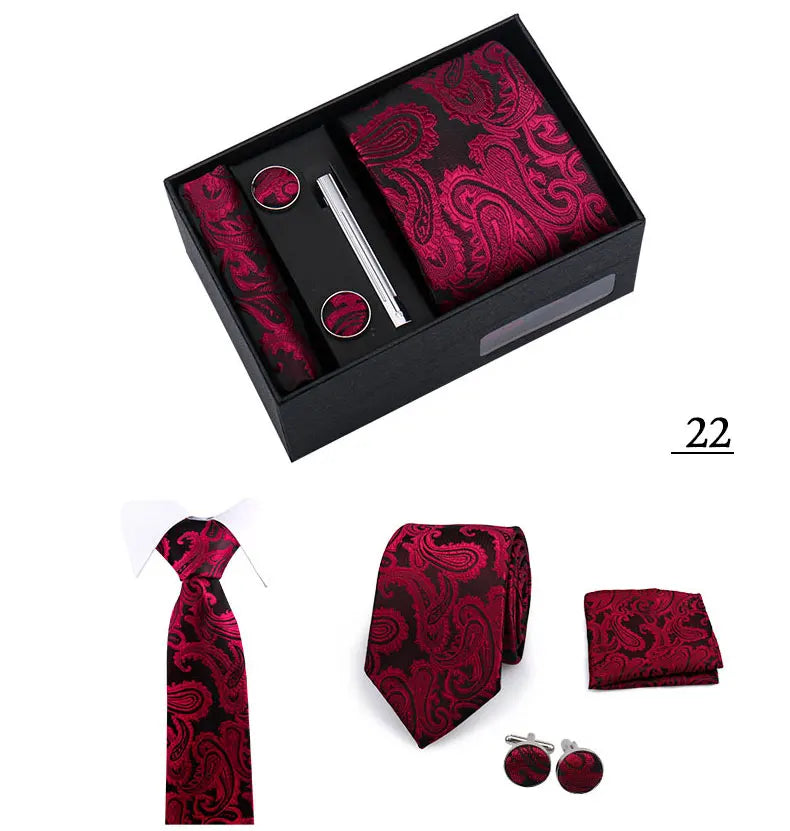 Tie Men With Box Top Quality Business Ties Hanky Cufflink Set Clips Green Necktie Corbatas For Men Wedding In Gift Box Gravatas