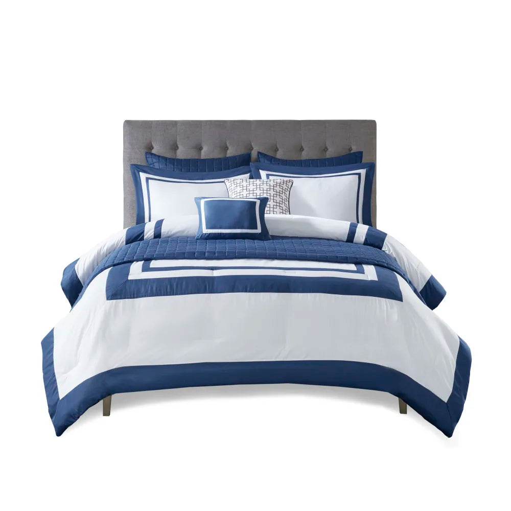 8 Piece Comforter and Quilt Set Collection Navy Full/Queen