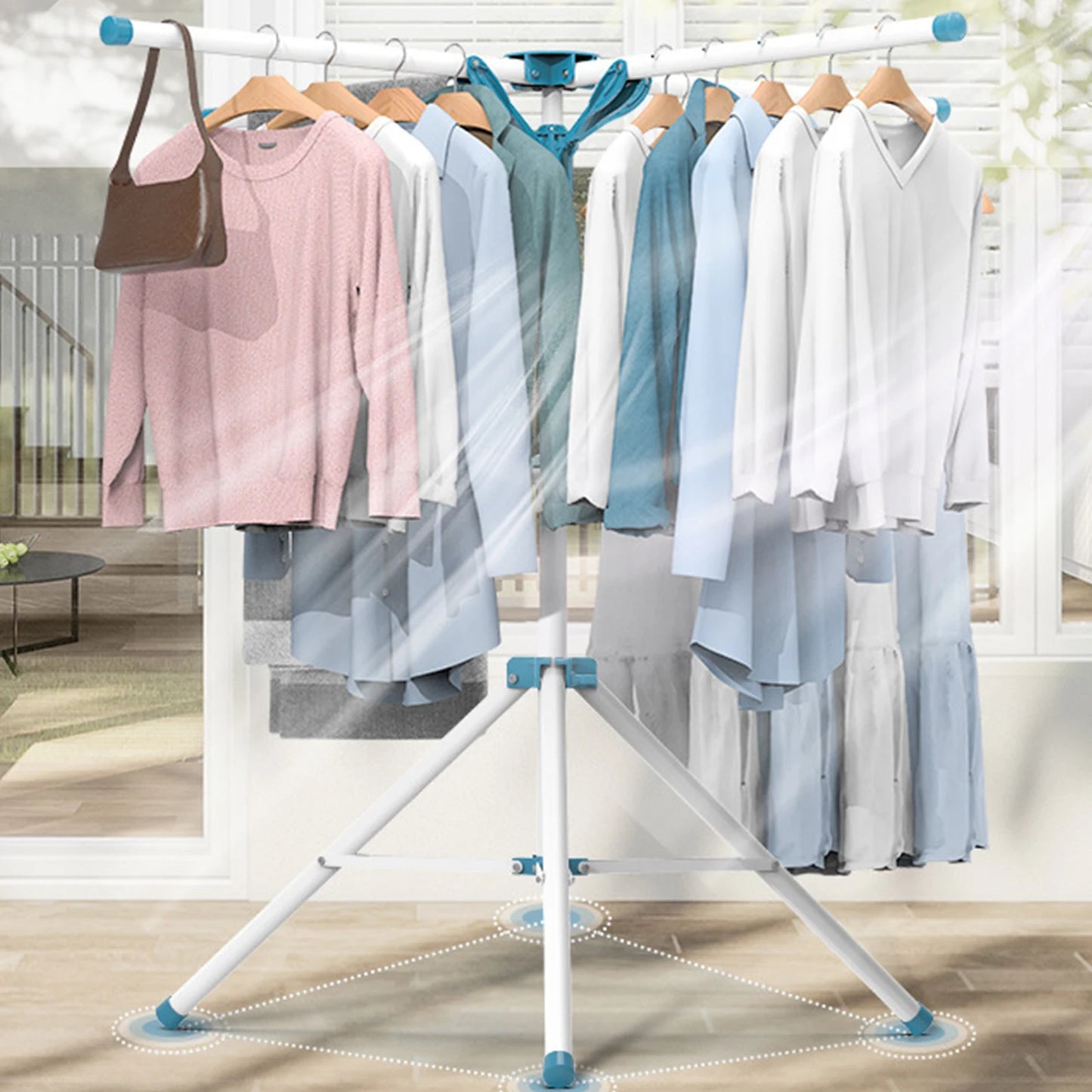 Foldable Tripod Clothes Drying Rack . Freestanding Portable Metal Laundry Drying Stand for Indoor & Outdoor Use
