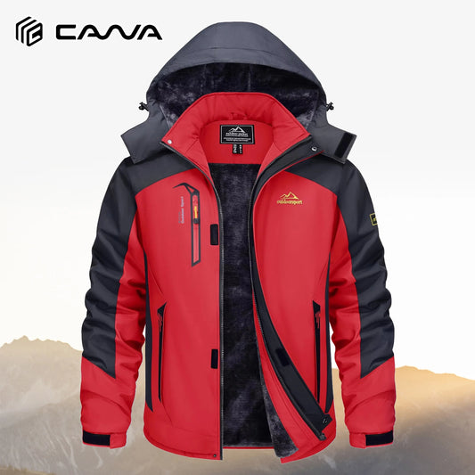 Men's Winter Jacket Water Resistant Ski Snow Coat Warm Fleece Parka Raincoats with Hood Multi-Pockets