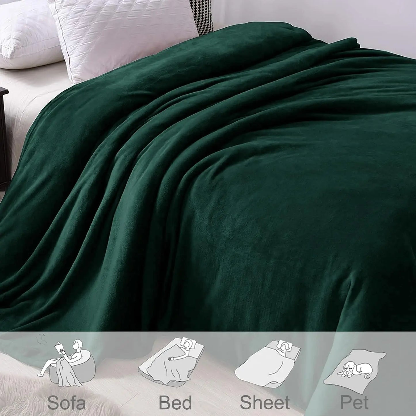 Fleece Throw XL Blanket for Couch, Sofa, Super Soft and Warm Forest Green Blankets, All Season, Cozy, Plush, Lightweight, 50x70