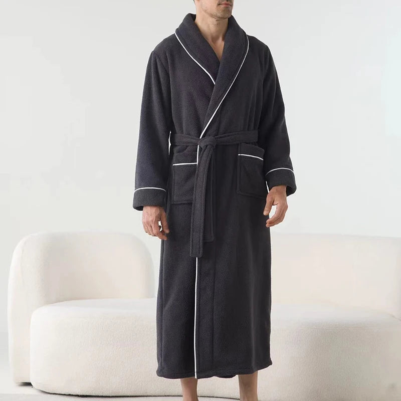 Luxurious Men s Plush Shawl Collar Bathrobe with Cozy Long Sleeves and Belt - Stay Warm and Stylish in this Soft Spa Robe
