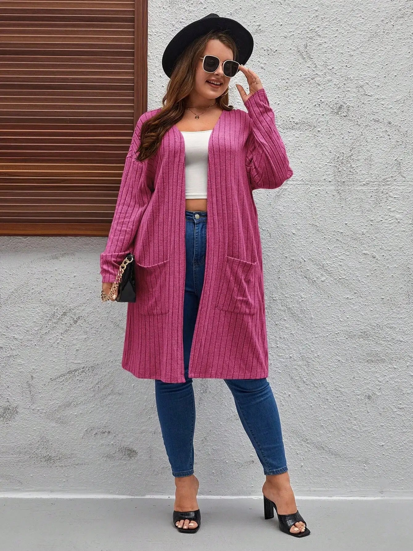 Plus Size Womens Casual Long Sleeve Cardigan With Pockets