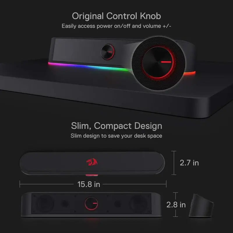 Redragon GS560 Adiemus RGB USB Desktop Soundbar . Stereo Gaming Speaker for PC and Laptop