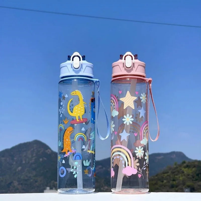 750ml Dinosaur Kids Water Bottle with Straw. Leakproof Sports & School Drinking Cup