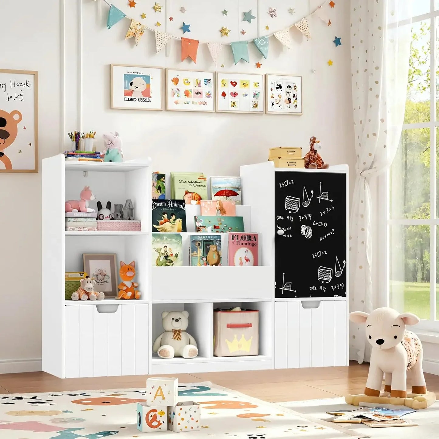 Toy Storage Organizer Bookshelf Chalkboard Mobile Bins