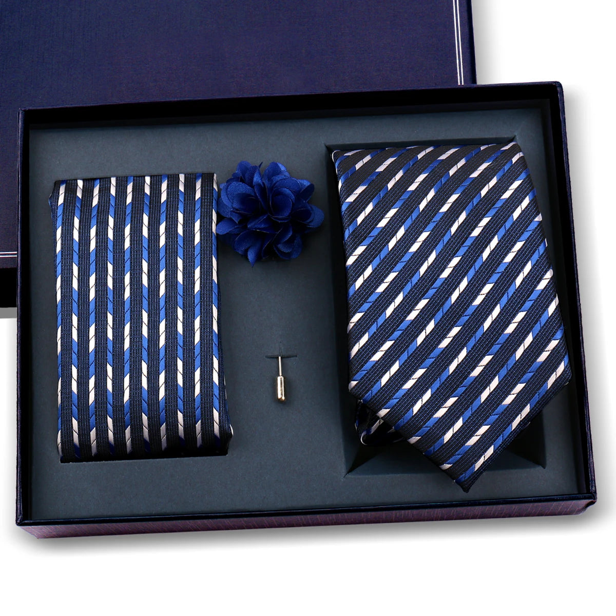 Luxury Men’s Paisley Necktie Gift Set. Silk Tie, Pocket Square, Cufflinks & Gift Box for Weddings & Business