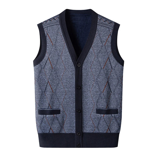 Men Clothes V-Neck Vest Sleeveless Sweater Cardigan Button Down Casual Knit Vests Contrast Mens Spring Autumn Clothes