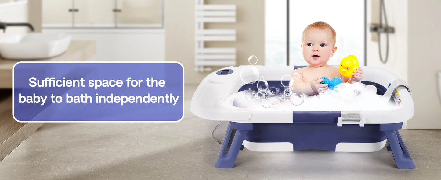 Baby Bathtub,Baby Bath Tub with Soft Cushion & Thermometer,Baby Bathtub Newborn to Toddler 0-36 Months,Portable Travel Baby Tub
