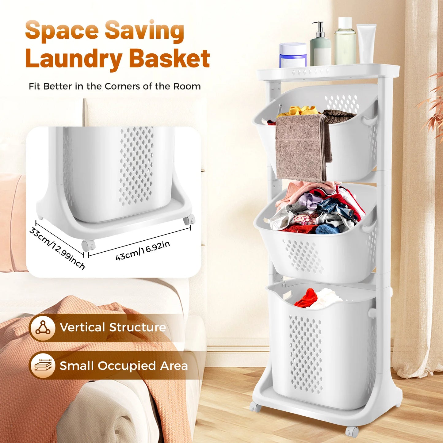 4-Tier Rolling Laundry Hamper and Bathroom Storage Organizer with Wheels