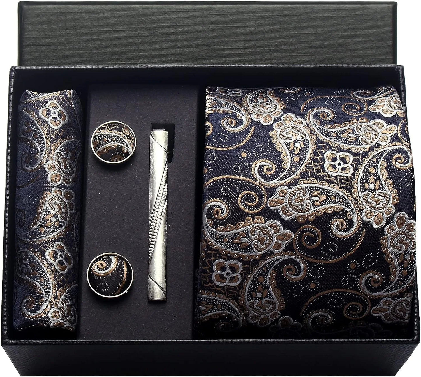 Luxury 100% Silk Paisley Floral Men’s Necktie Set | Business Tie with Matching Pocket Square & Formal Accessories
