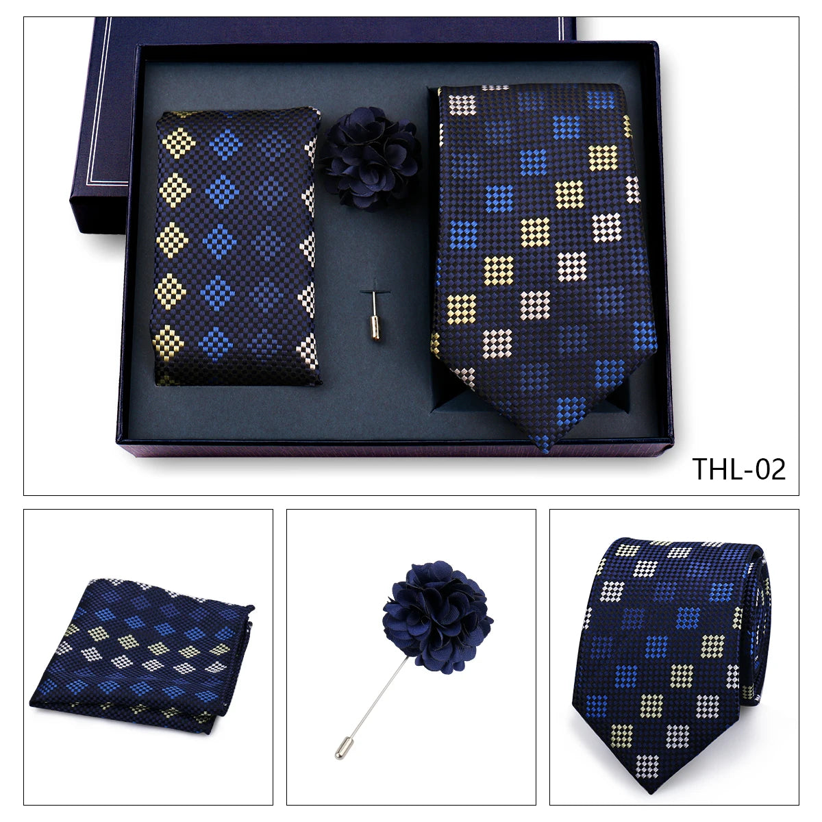 Luxury Men’s Paisley Necktie Gift Set. Silk Tie, Pocket Square, Cufflinks & Gift Box for Weddings & Business