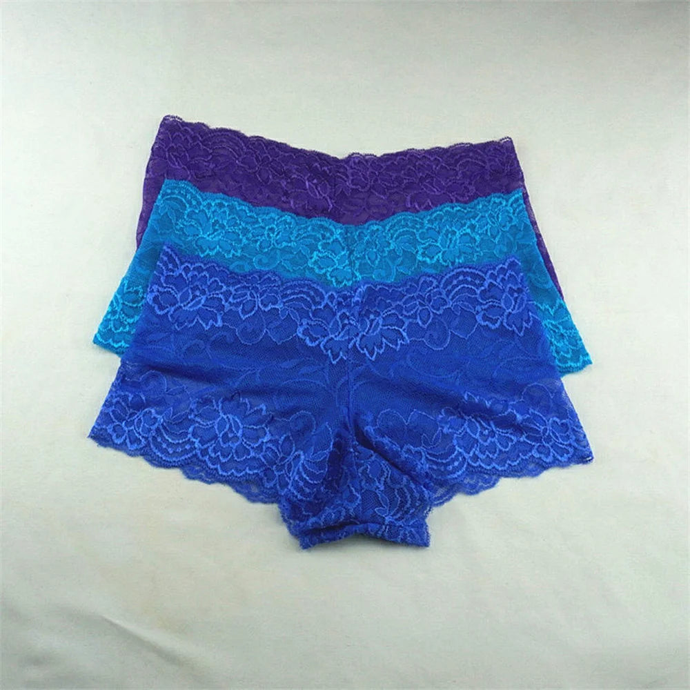 Women's Lace Boyshort Panties.  3-Pack Floral Sheer Boxer Underwear