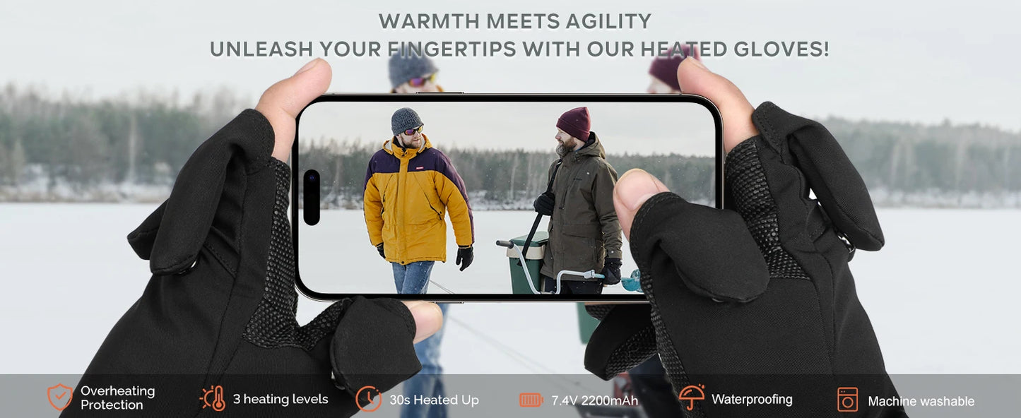 Savior Heated Fishing Gloves Waterproof 2 Finger Flip