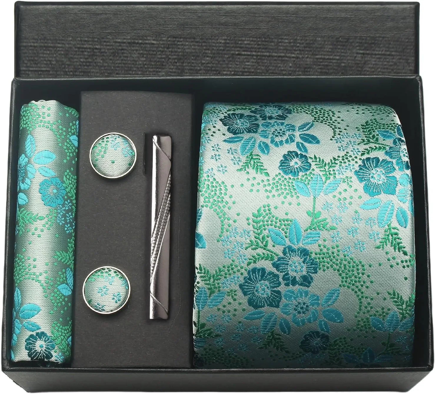 Luxury 100% Silk Paisley Floral Men’s Necktie Set | Business Tie with Matching Pocket Square & Formal Accessories