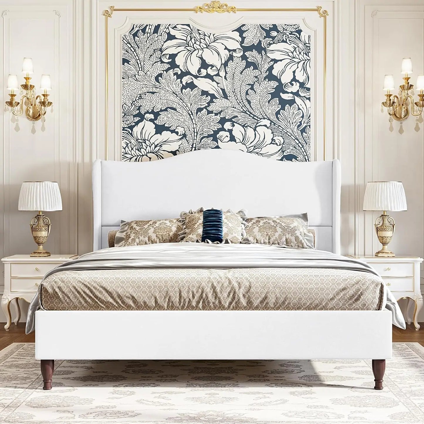 Upholstered Platform Bed with Tall Padded Headboard