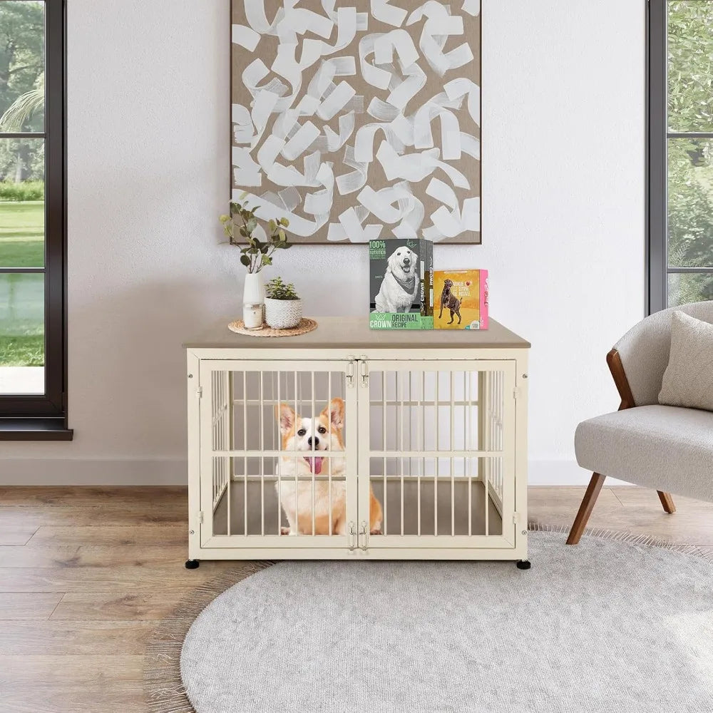 Sturdy 32 Dog Crate Furniture for Medium & Small Dogs, Ornamental Pet House Side Table, Wooden Enclosure Kennel Decor