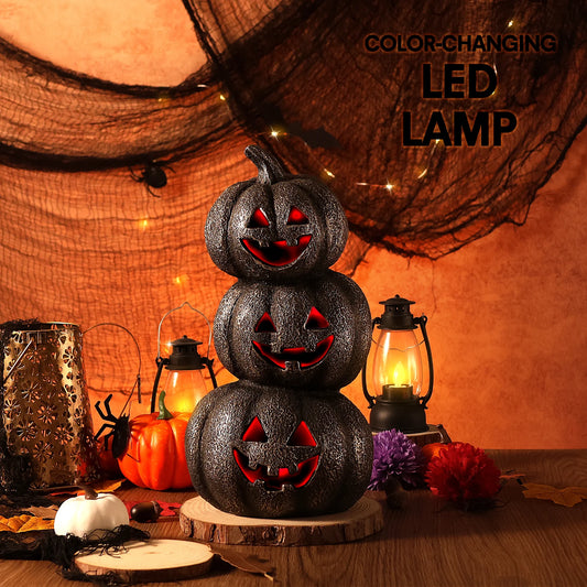 Vintage Stacked Pumpkin LED Table Lamp . Halloween Spooky Jack-O’-Lantern Decor Light
