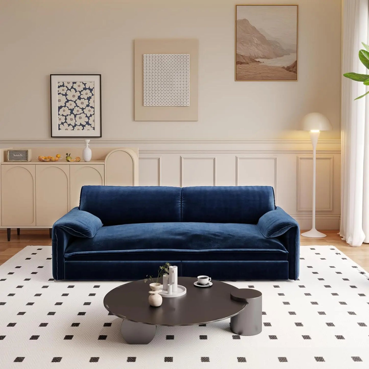 66" queen size convertible sofa bed with storage, modern velvet sleeper loveseat for living room