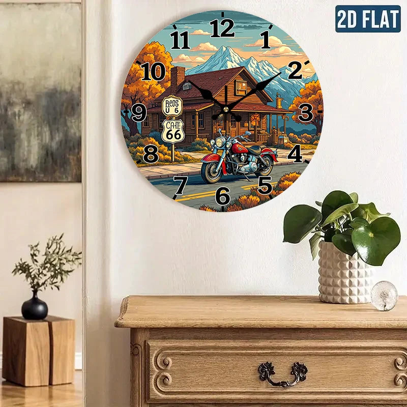 Route 66 Vintage-Style Wall Clock – Colorful Retro Road Trip Décor