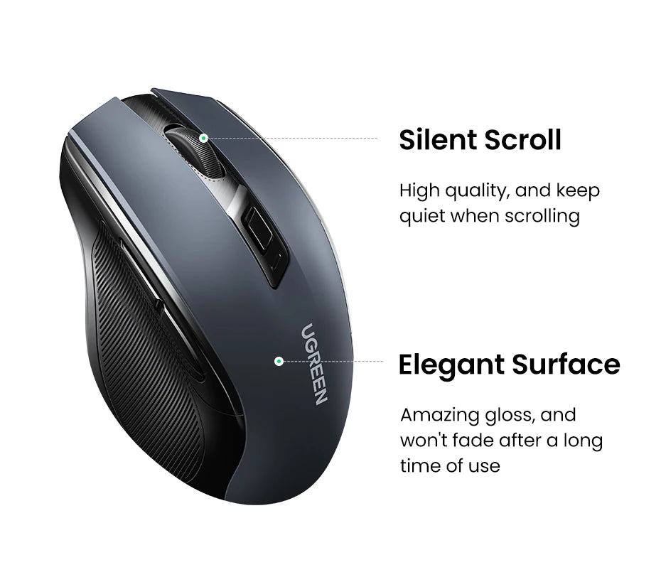 UGREEN Bluetooth Wireless Mouse – Ergonomic Silent Rechargeable Mouse for Laptop & PC