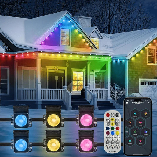 Smart Permanent Outdoor Light RGB Eaves Lights IP67 WaterproofApp Control Timer Music Sync for Outdoor Party Decoration Lighting