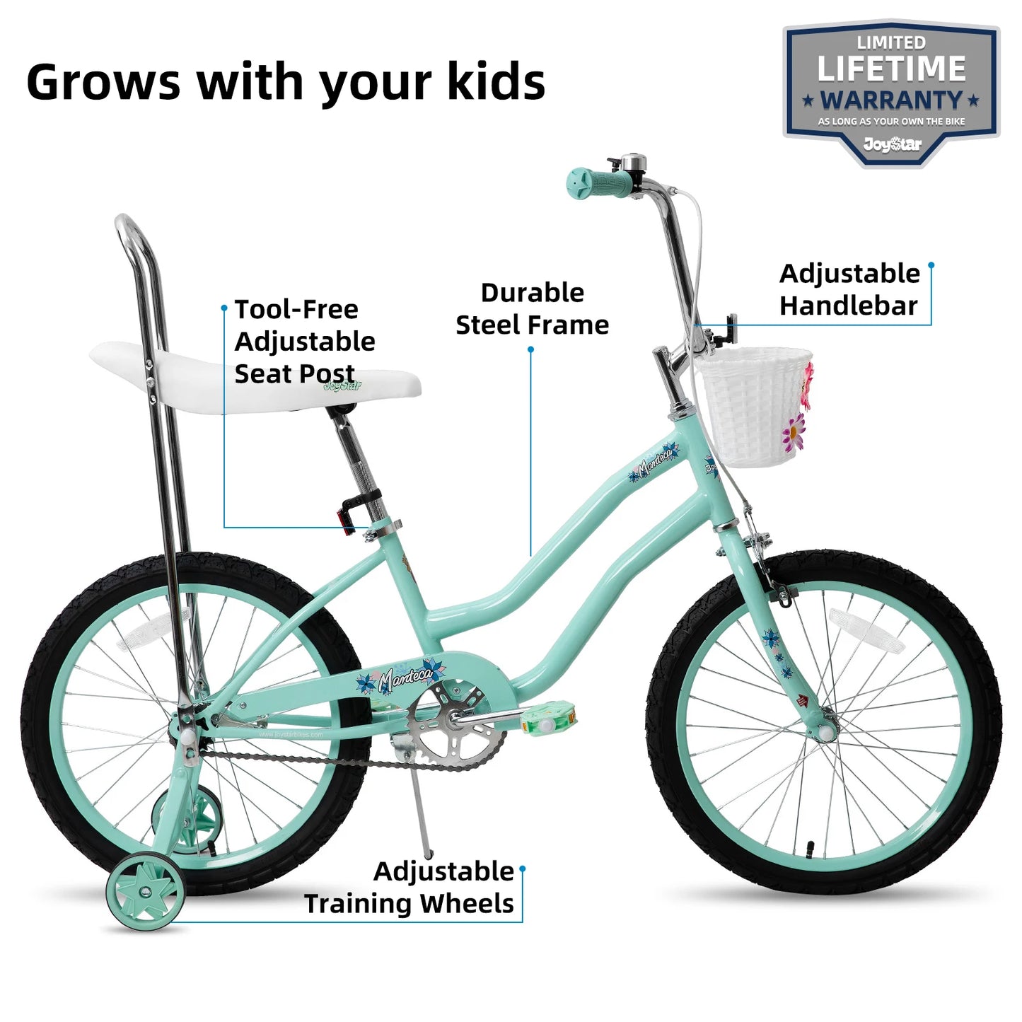 JOYSTAR 20 Inch Girls Bicycle with Training Wheels .Banana Seat Cruiser Bike for Kids Ages 6–12