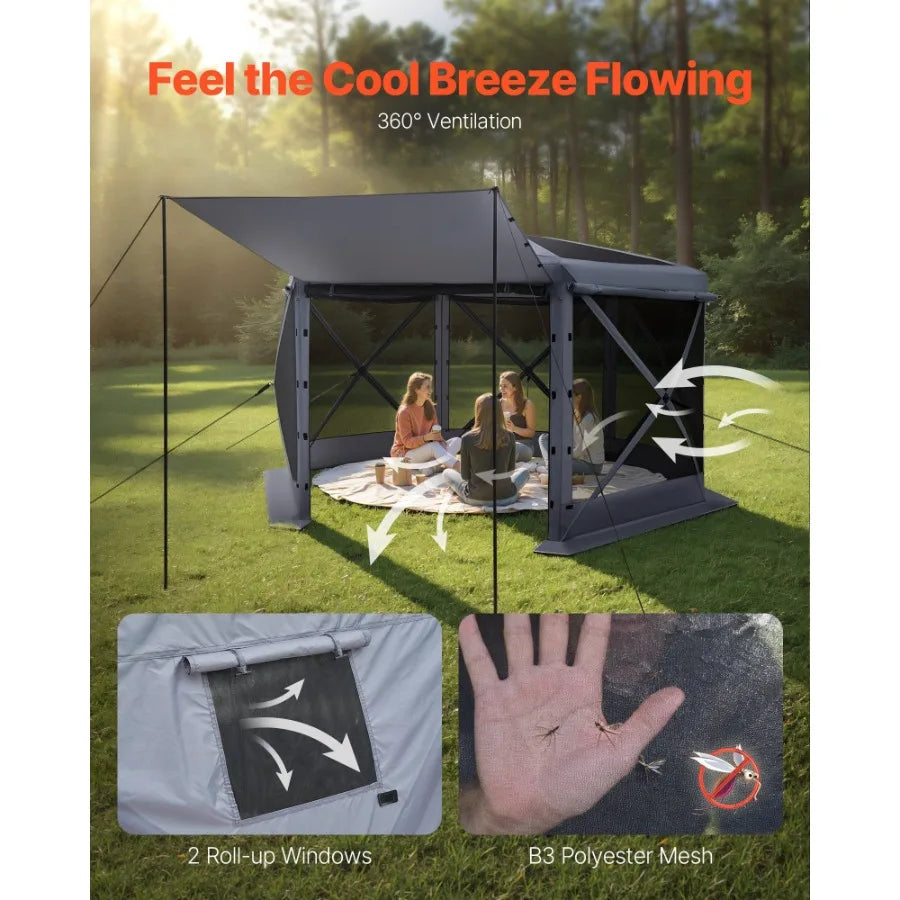 12 x 12 ft Pop Up Gazebo Screen Tent 6-Sided Large Camping Canopy with Removable Top Carry Bag Quick-Set Bite-Proof Screen Hous