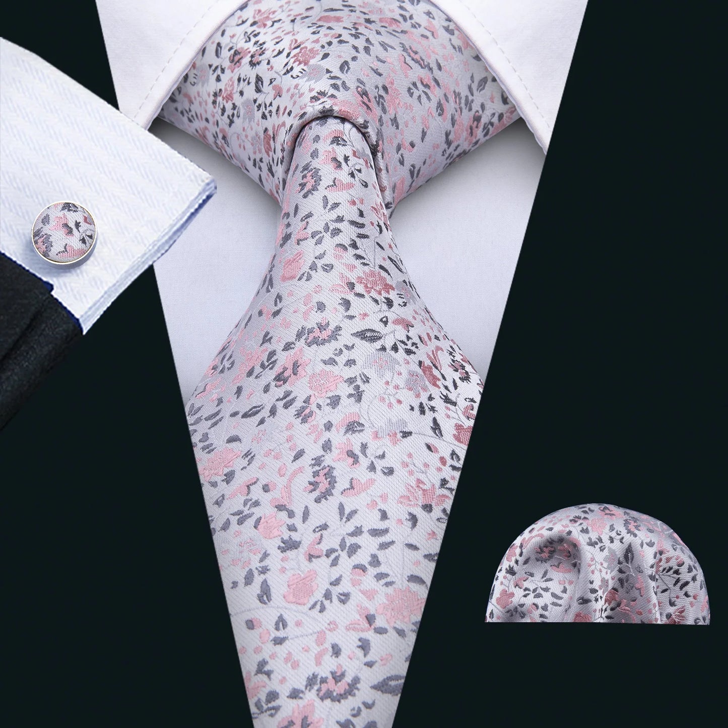 Men’s Luxury Brown Floral Silk Necktie .Elegant Wedding, Business & Formal Dress Tie