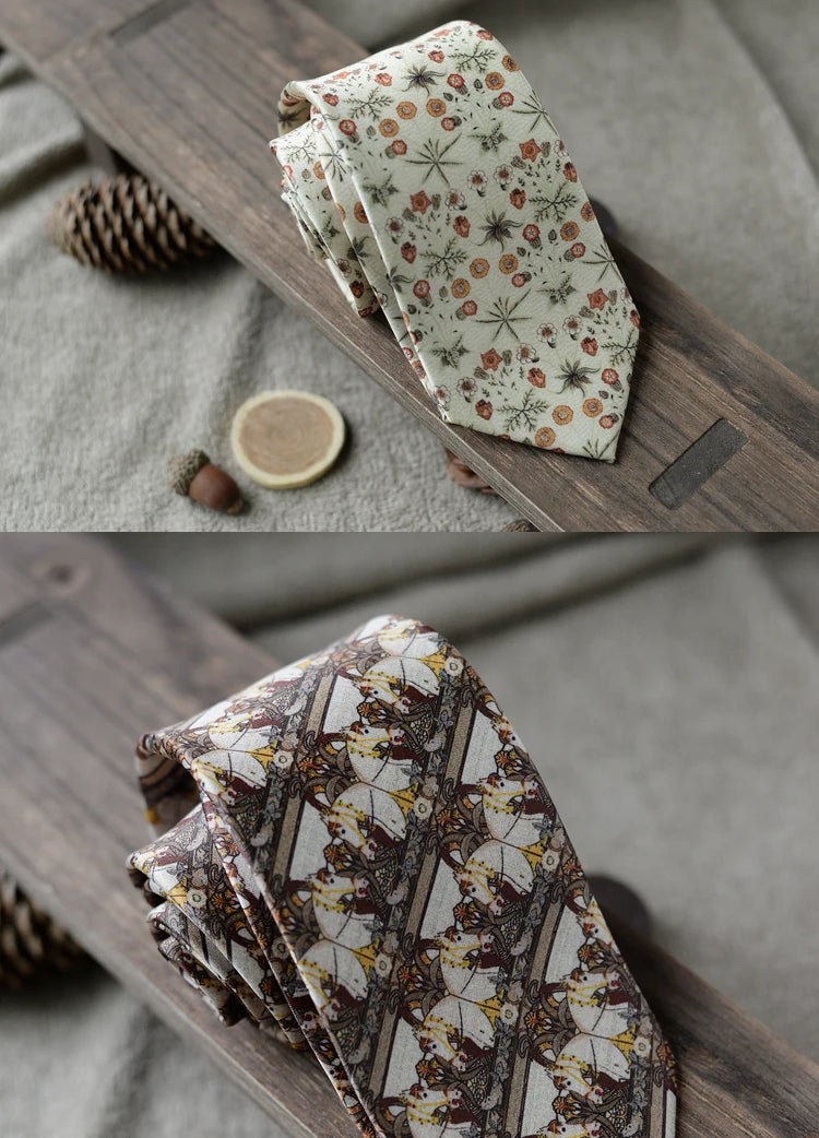 8cm Width New Design Printed Neckties Retro Anchor Animal Green Brown Neck Ties For Men Daily Wear Shirt Tuxedo Accessories Gift