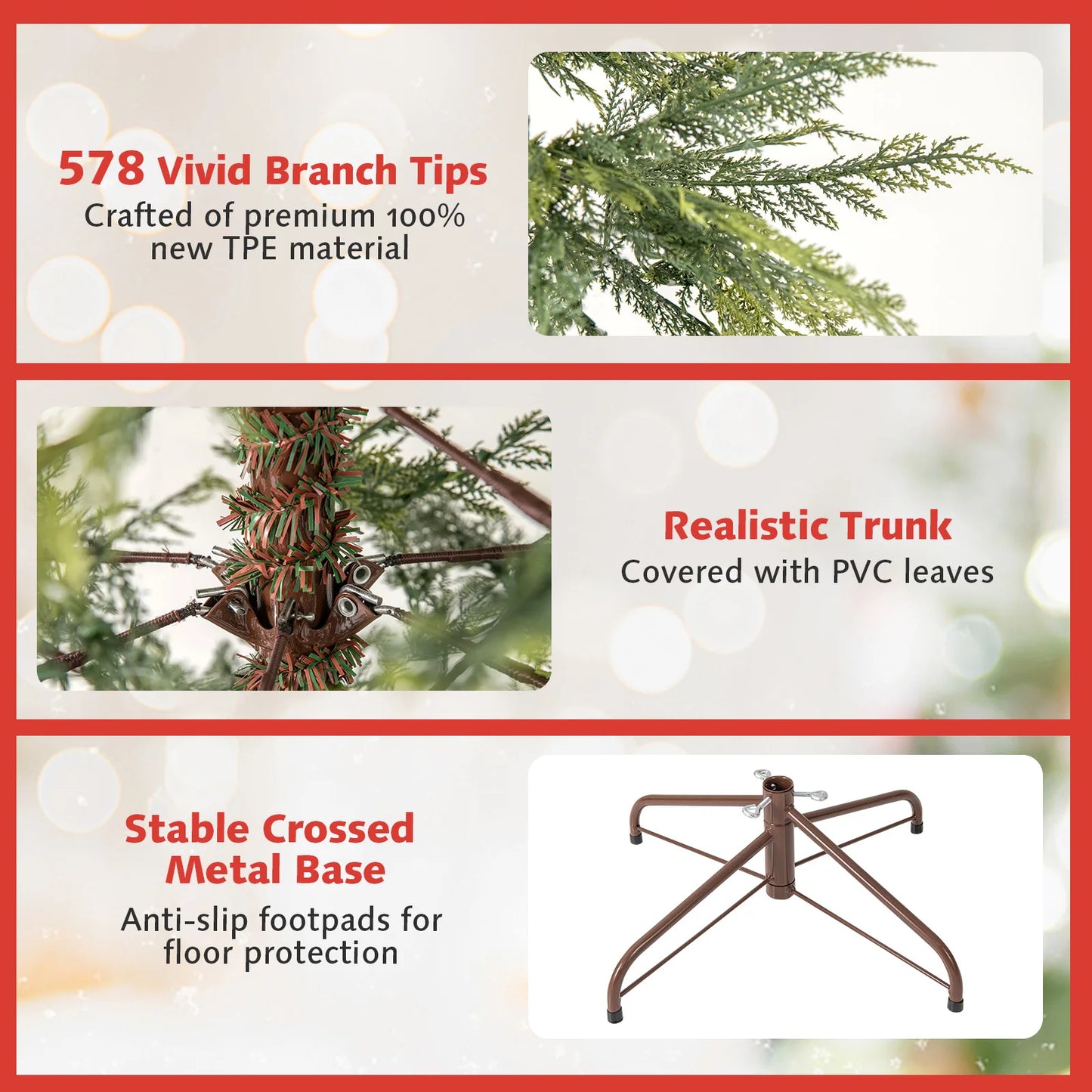 6.5FT–7.5FT Premium Artificial Christmas Tree .Pre-Lit Hinged Holiday Fir Tree with Realistic Branches