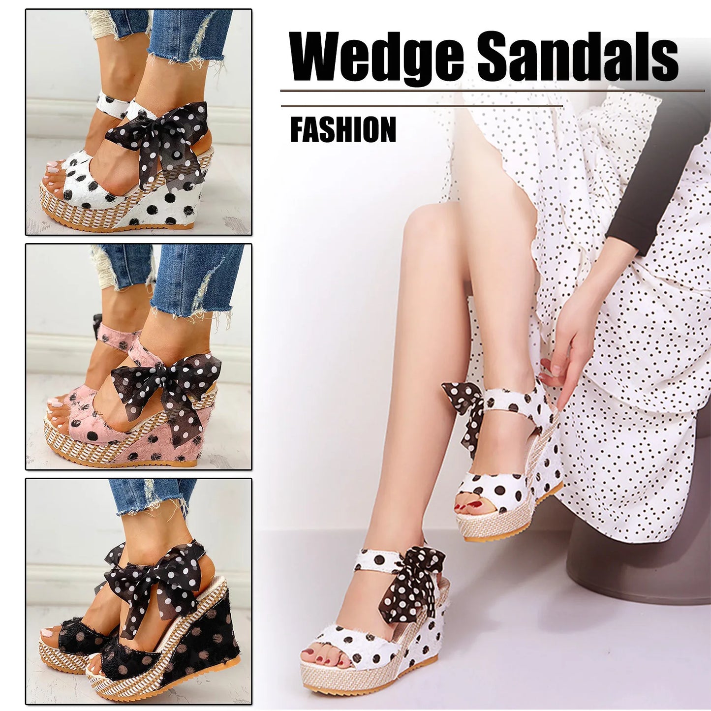 2025 Women Sandals Lace Casual Boknot Soft Wedges Heeled Women Sandals Summer Sandals Party Platform High Heels Shoes Woman