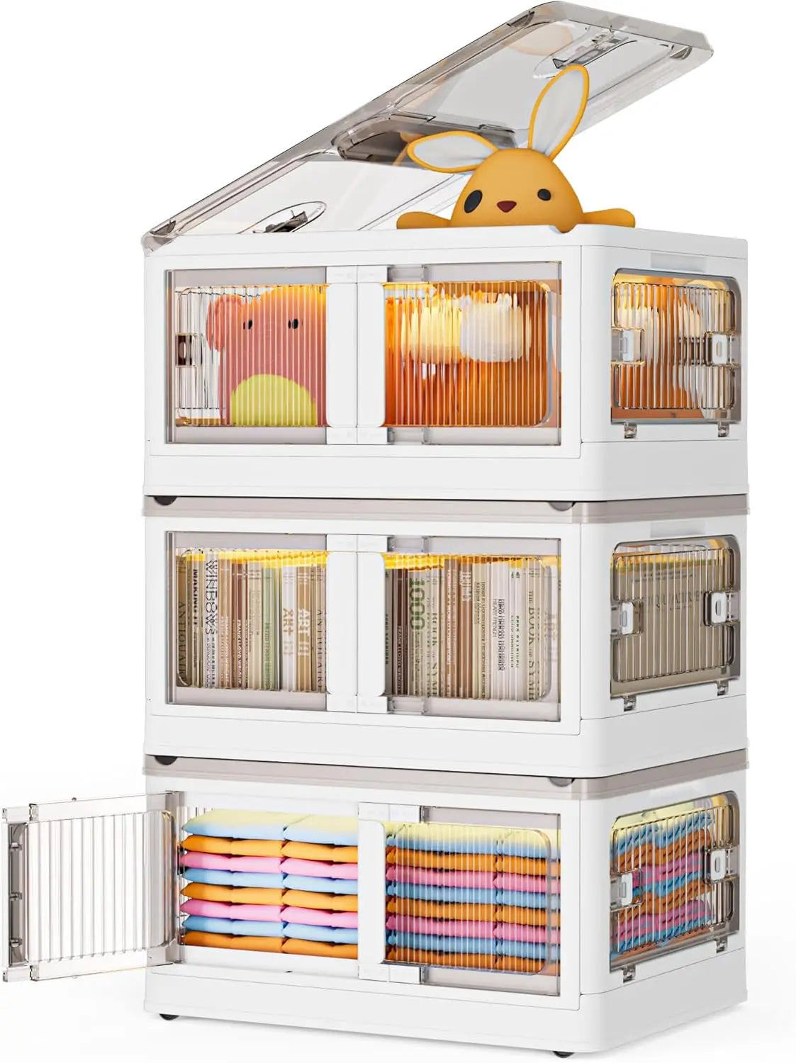 148QT Large Bins Storage with Lids,with Doors & Wheels,for Closet Organizers and Storage-Room Office Livingroom