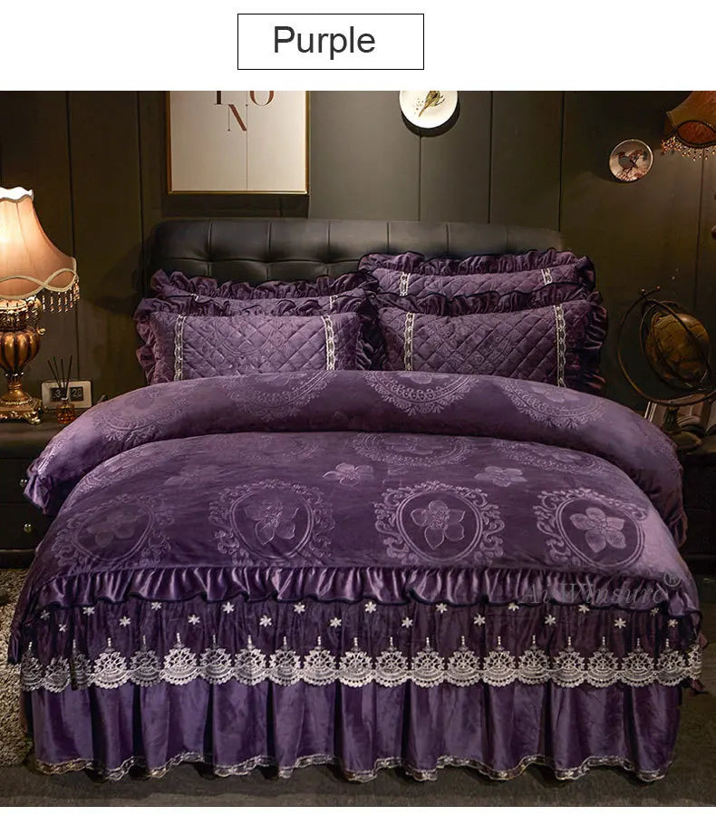 Luxury 4-Piece Embossed Velvet Lace Bedding Set