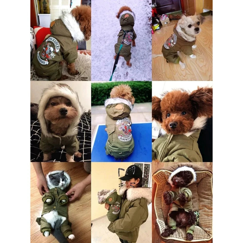 Luxury Hooded Winter Dog Snowsuit with Four-Leg Warm Protection