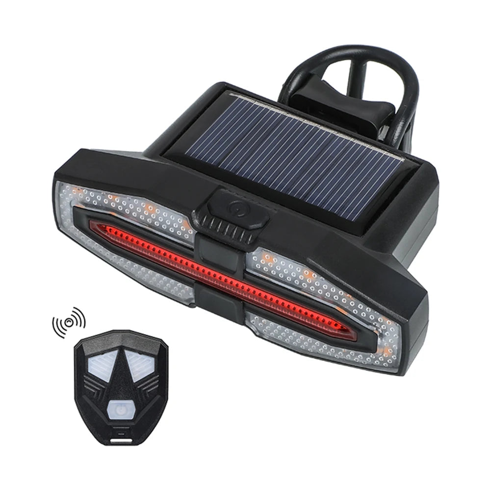 Solar LED Bicycle Turn Taillight with Turn Signals Portable Bike Taillight Remote Control Bicycle Rear Light Bike Accessories